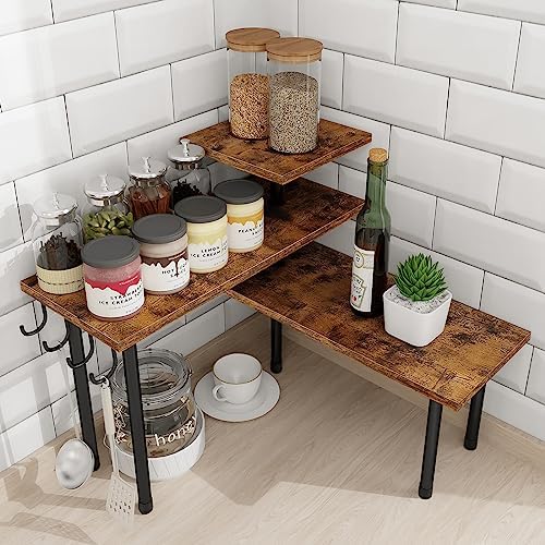 Homode 3 Tier Corner Shelf Organizer Rustic Brown