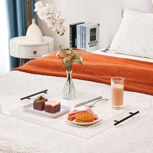 18x16 Inches Clear Acrylic Ottoman Tray with Metal Handle