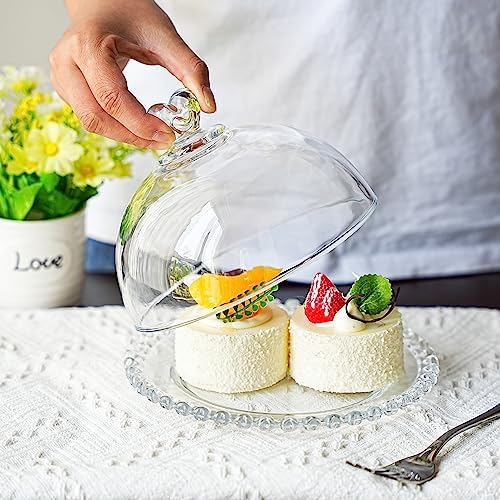 Kanpura 7 Inch Clear Glass Cake Plate with Dome Cover