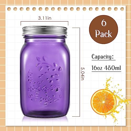 Tessco 6 Pcs Purple Colored Mason Jars with Lids for Canning and Decor