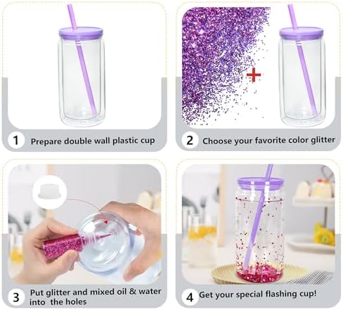 16 oz Acrylic Snow Globe Tumbler with Pre Drilled Hole 6 Pack