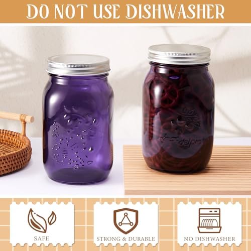 Tessco 6 Pcs Purple Colored Mason Jars with Lids for Canning and Decor