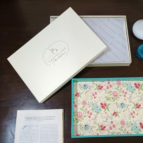 Pink Blue Floral Wooden Serving Tray with Handle