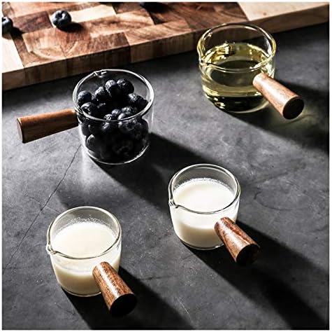 Milk Frothing Pitcher Glass Creamer with Wooden Handle