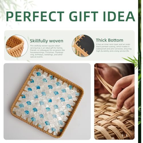 TEMUGODIE Rattan Decorative Serving Tray