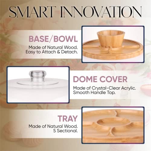 Chefs Unique 6-in-1 Bamboo Cake Stand With Dome Lid