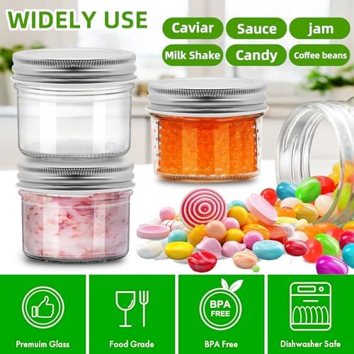 6Pcs 4oz Food Grade Mason Jars with Airtight Lids