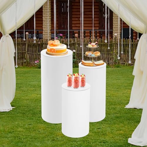 3pcs White Cylinder Pedestal Stand for Wedding Decor