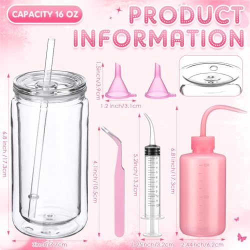 6 Pack Plastic Snow Globe Tumblers with Lid and Straw DIY Kit