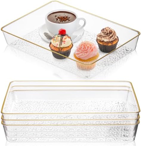 4 Pack Clear Serving Trays with Gold Rim