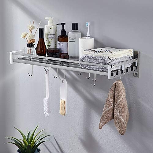 Wall Shelf with 16 Hooks Stainless Steel Organizer Rack