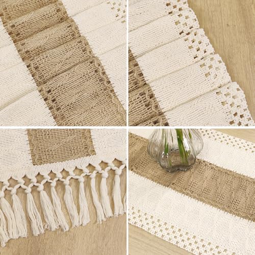 Boho Macram Table Runner - 48x12 Inch Beige