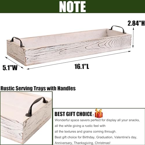 Rustic Wooden Serving Tray with Handle 16 Inch Long