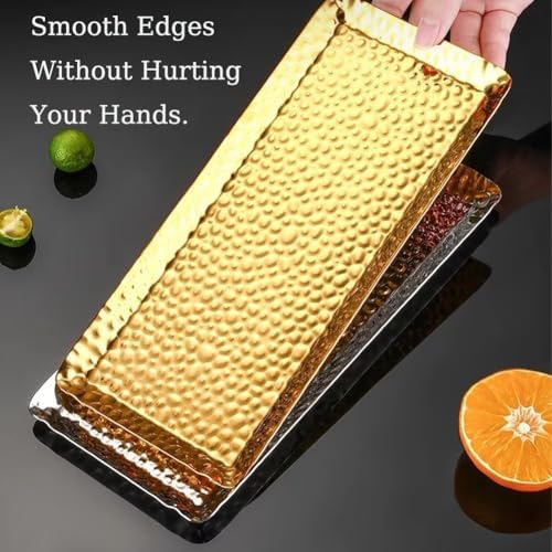 Stainless Steel Serving Tray with Hammered Design
