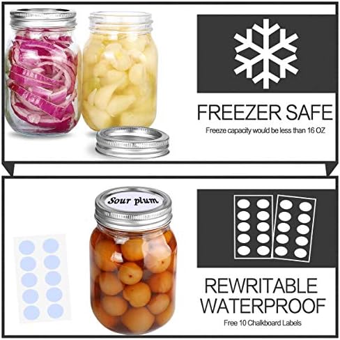 KAMOTA 16 OZ Mason Jars with Silver Lids 8-Pack