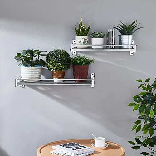 Wall Shelf with 16 Hooks Stainless Steel Organizer Rack