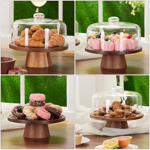 VIVIRBIEN Wooden Cake Stand with Glass Lid and Magnetic Base