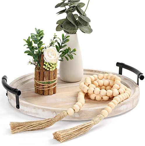 Round Wood Tray with Bead Garland - 13 Home Decor