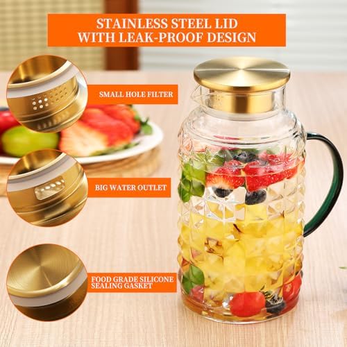Glass Pitcher With Lid and Handle - 2 Pack 68oz 1