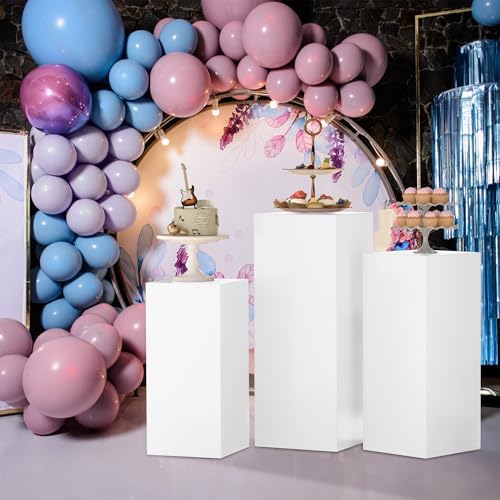 3Pcs White Metal Pedestal Stands for Parties Decorations