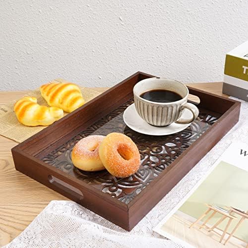 Wooden Serving Tray with Handles 15x10 Inch Multipurpose Decorative Display