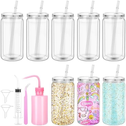 HOMIEE 8 Pack 16 Oz Snow Globe Tumblers with Tools