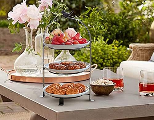 SparkWorks 3 Tiered Cake Stand with 3 White Stoneware Plates