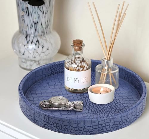 HofferRuffer Faux Leather Serving Tray 12 Round Blue