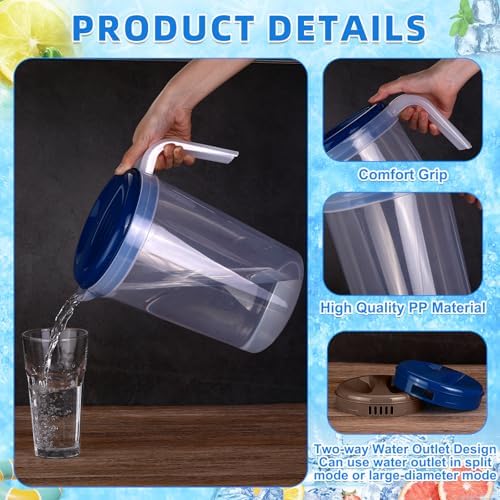 4 Pcs 1 Gallon Plastic Pitcher with Lid Blue