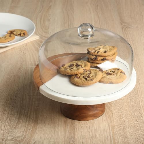 Gibson Elite Marble Wood Cake Stand with Glass Lid