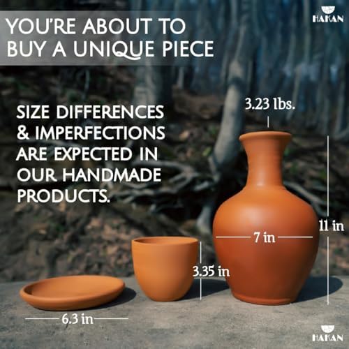 Hakan Terracotta Mud Jug Set with Mug and Platter 76 oz