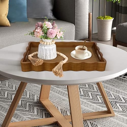 Pine Wood Serving Tray with Handles for Home Decor