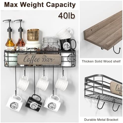 Filano Coffee Mug Holder 2 Pack with 12 Hooks and Basket