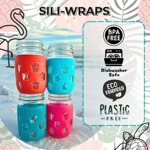 Sili Wraps Aqua Turtle Mason Jar Sleeves Set of 4