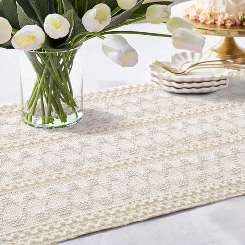 OTOSTAR Ivory Macrame Table Runner 60 Inches Long