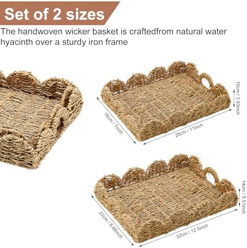 2 Pack Wicker Scalloped Serving Trays with Handles