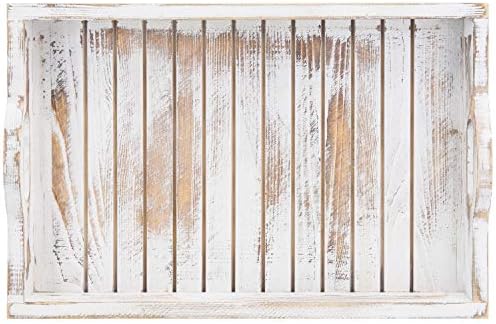 MyGift Shabby Chic Whitewashed Wood Serving Tray 16x11in