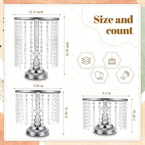 Bokon 6 Pcs Silver Crystal Cake Stand Set