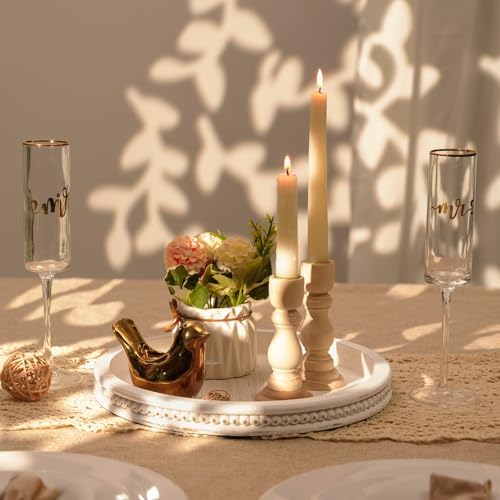 Romadedi Farmhouse Bead Round Wooden Candle Tray
