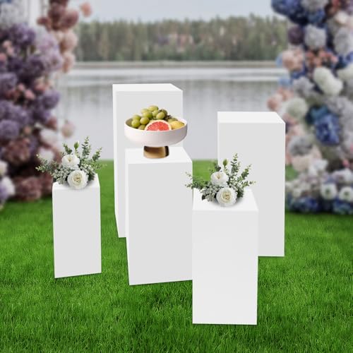 White Square Cylinder Pedestal Stands Display 5PCS