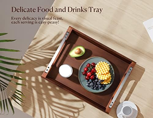 Dofira Acacia Wood Serving Tray with Metal Handles 17x13in