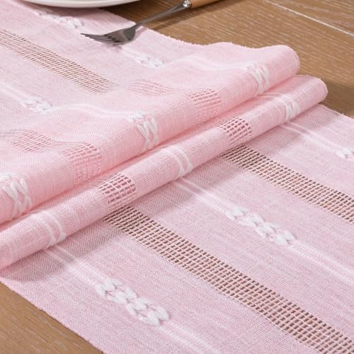 Rustic Macrame Woven Coffee Table Runner Pink