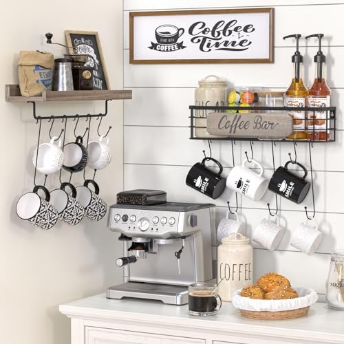 Filano Coffee Mug Holder 2 Pack with 12 Hooks and Basket