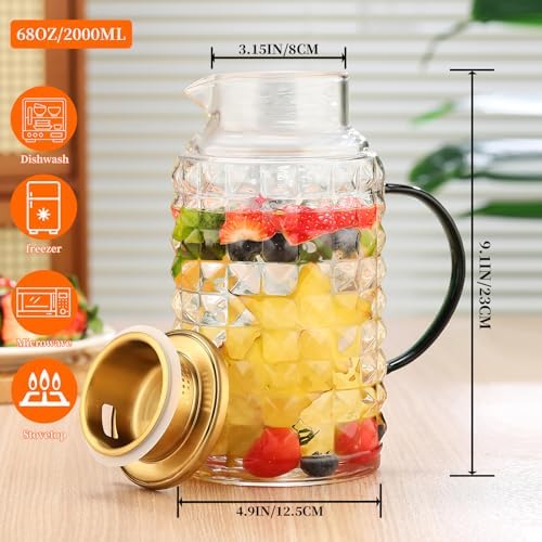 Glass Pitcher With Lid and Handle - 2 Pack 68oz 1