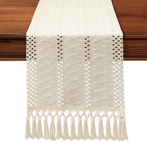 OTOSTAR Ivory Macrame Table Runner 60 Inches Long
