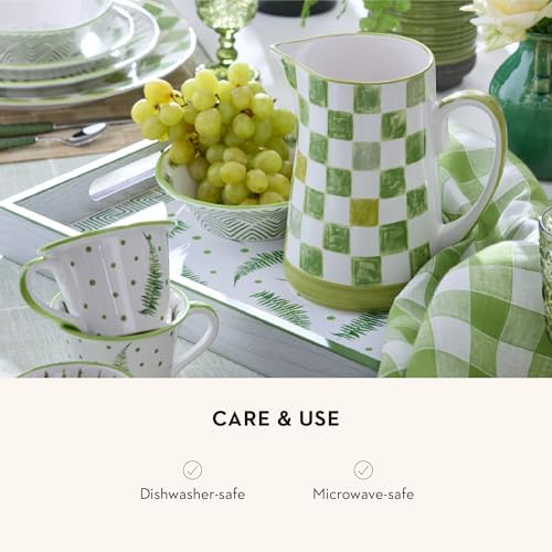 Mackenzie-Childs Stoneware Pitcher with Spout 175 Quarts Green Check