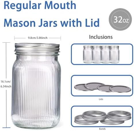 MirthMood 32 OZ Wide Mouth Mason Jars 4 Pack