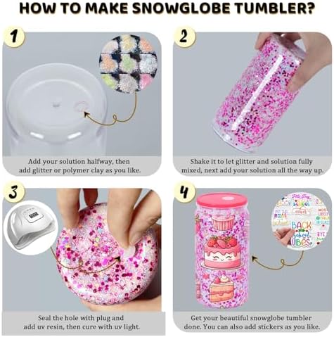 16 Oz Snowglobe Tumbler 6 Pack Pre-Drilled Double Wall Clear Cup