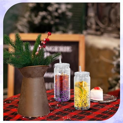 4 Pack Acrylic Snow Globe Tumblers with Clear Lid and Straw