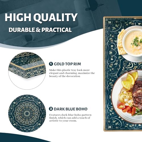 MAONAME Serving Tray with Handles Dark Blue Boho Decor